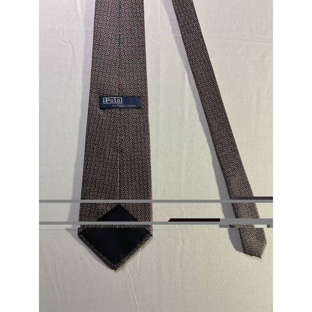 Polo Ralph Lauren Vintage Hand Madde Print Silk Necktie Tie Geometric